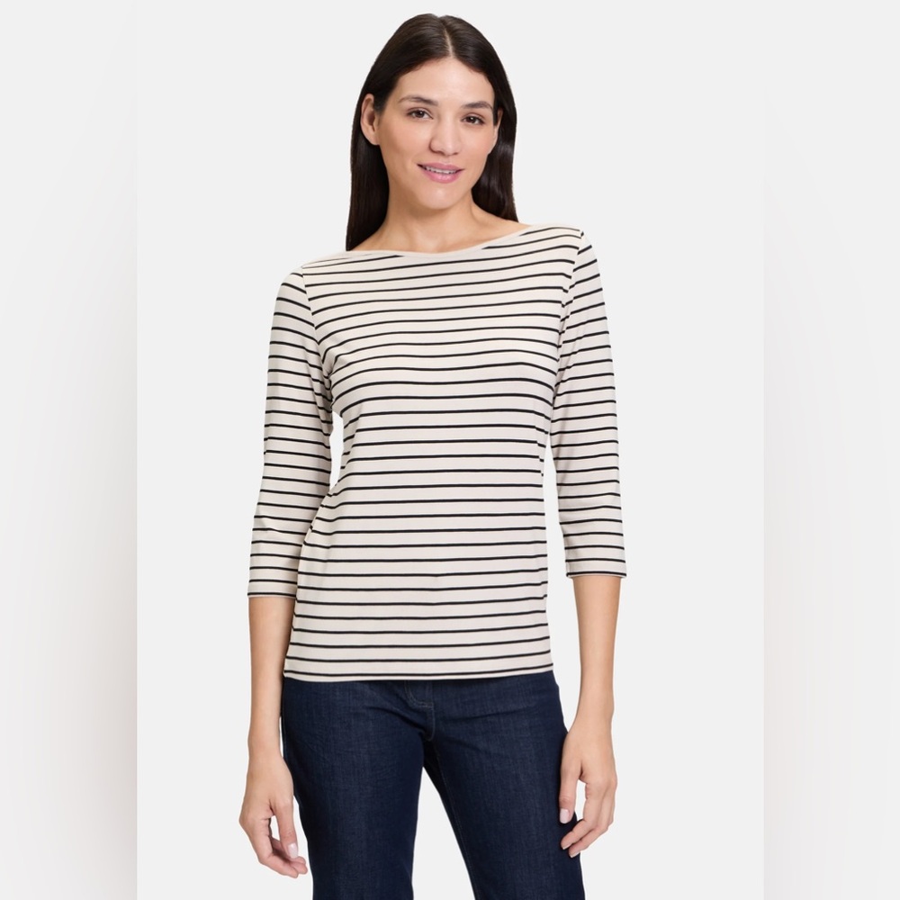 Caslon Cream and Black Striped Long Sleeve Top
